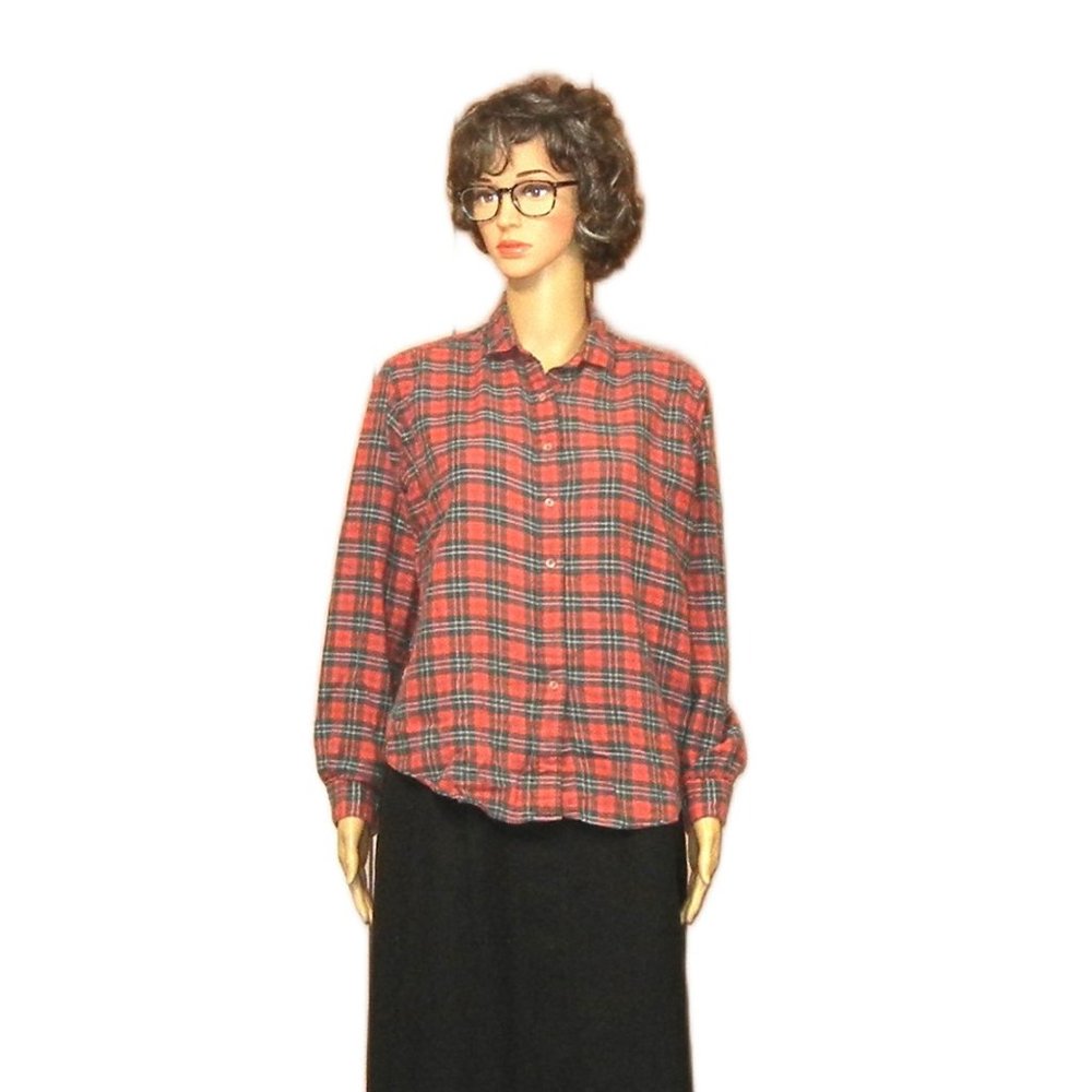 L.L.Bean Vintage Plaid LS Button Down Shirt Size 16 Red, Navy,White
